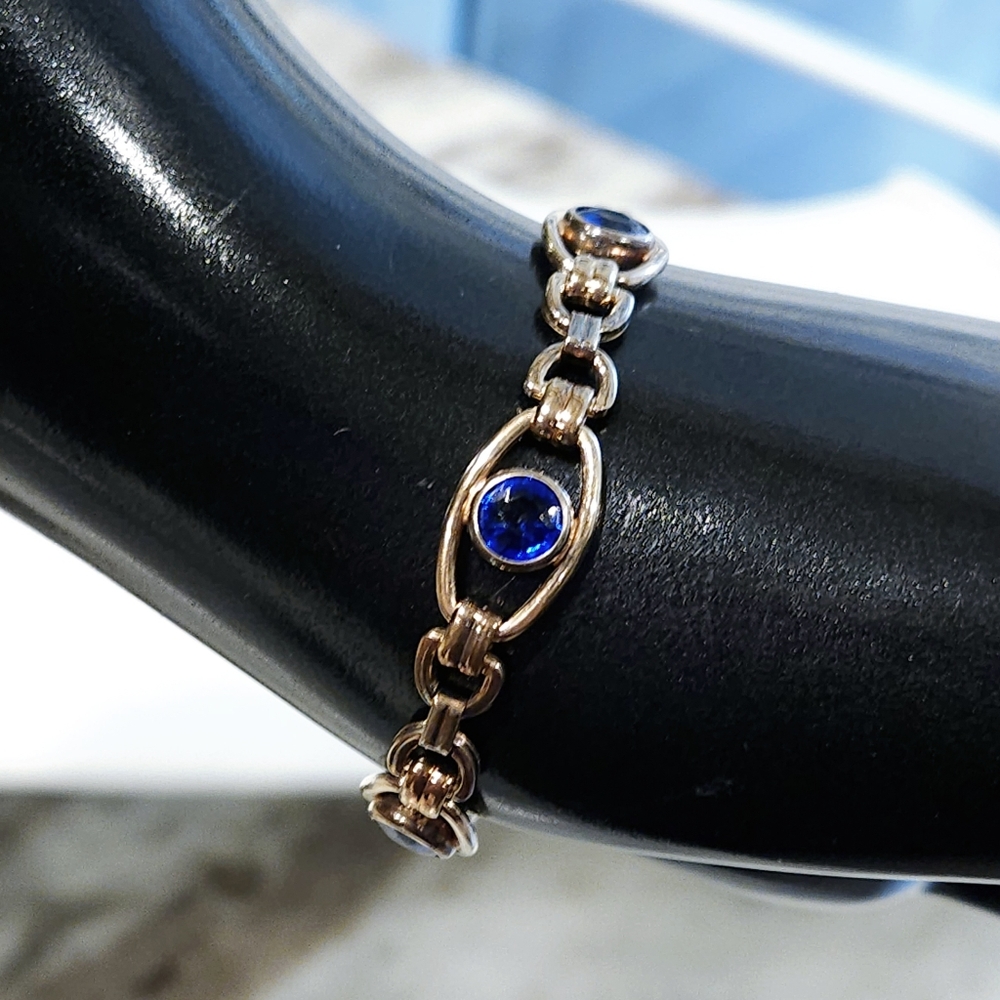 Sturdy & Sons 12K Gold Filled Sterling Silver Blue Glass Faux Sapphire Bracelet